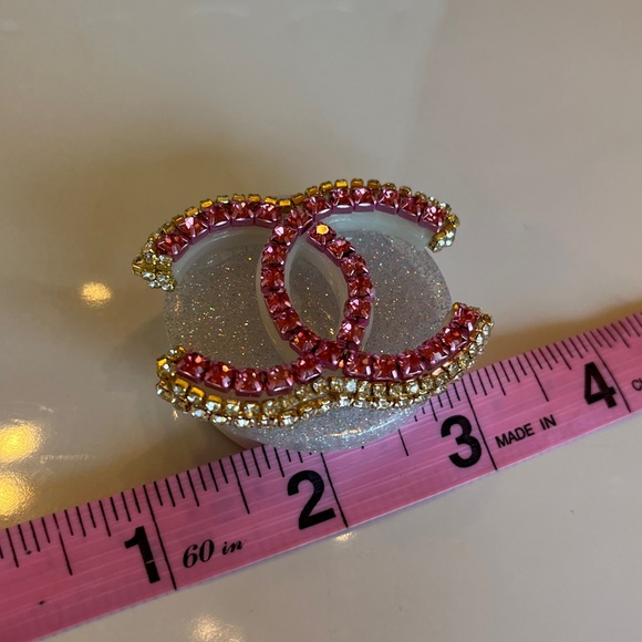 Fashion Pink and Gold Crystal Phone Grip - Picture 7 of 9